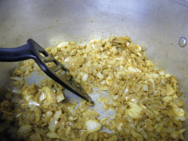 Stirring the ingredients.