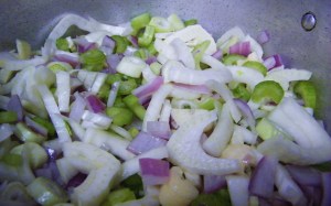 Ingredients into the pot.