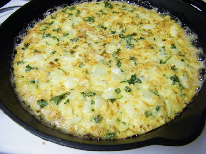 The tortilla in the pan