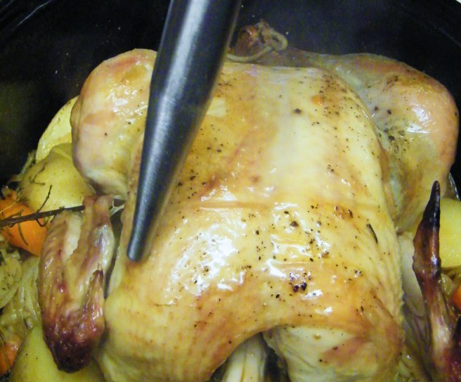 Basting the bird.