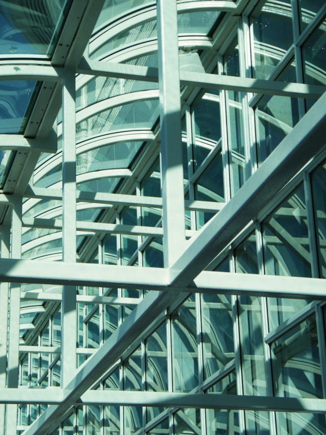 Architectural details of the overhang alongside the promenade.