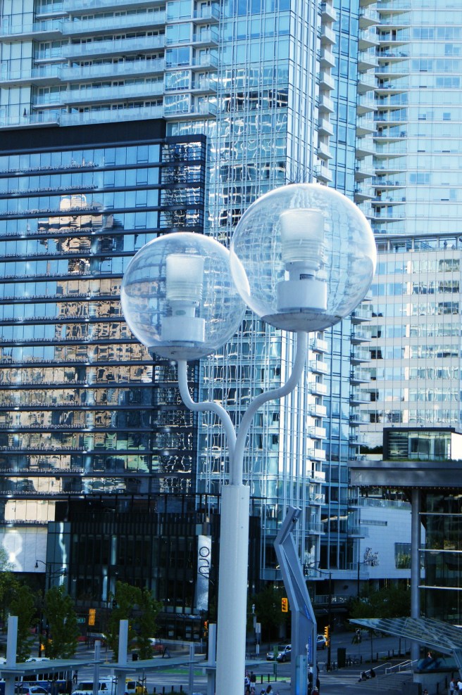 Odd light standard again, with glass building reflections.