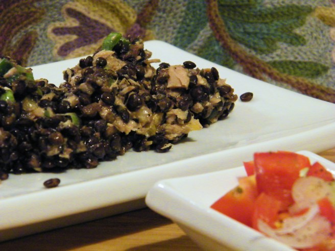 A closer view of the salads.