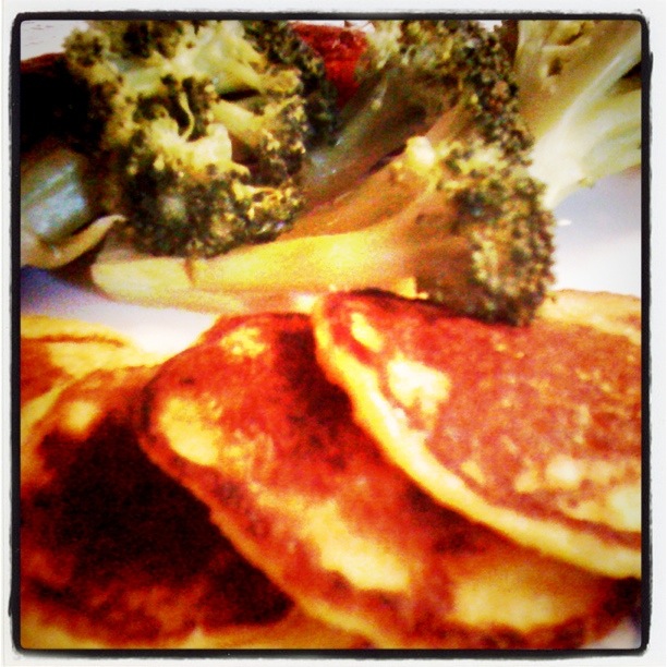 Corn Pancakes with broccoli in the background