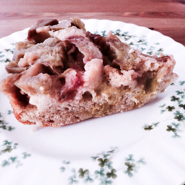 Slice of rhubarb cake