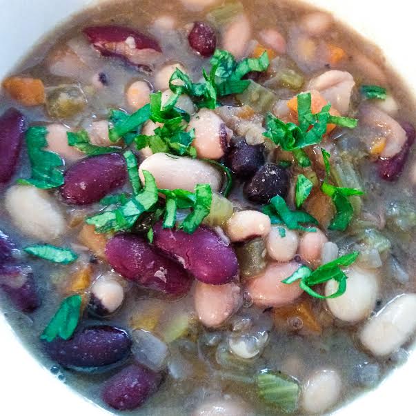 Overhead shot of calico bean soup