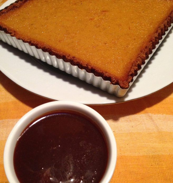 Chipotle Pumpkin Pie with Caramel Sauce