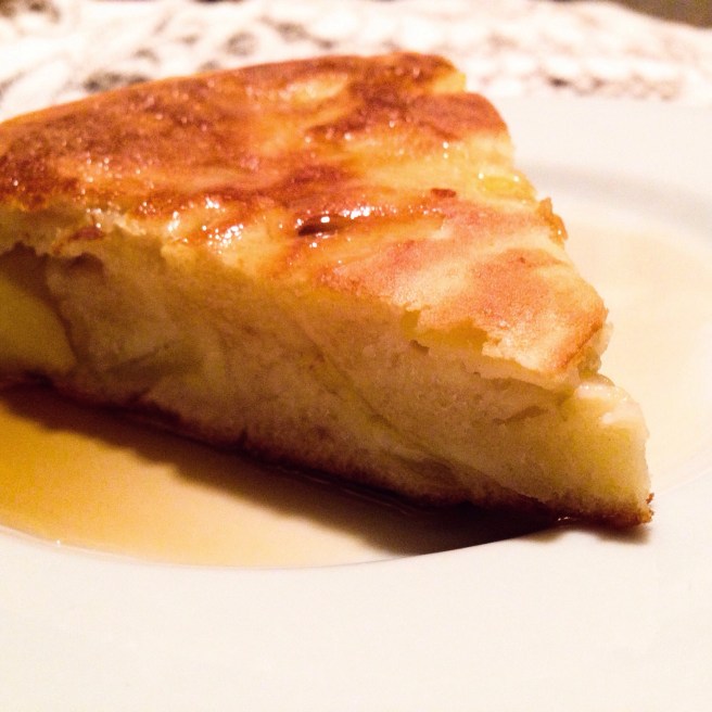 Apple Matafan with maple syrup