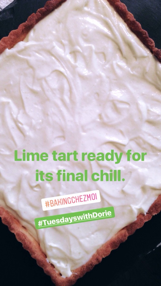Lime tart ready for its final chill.